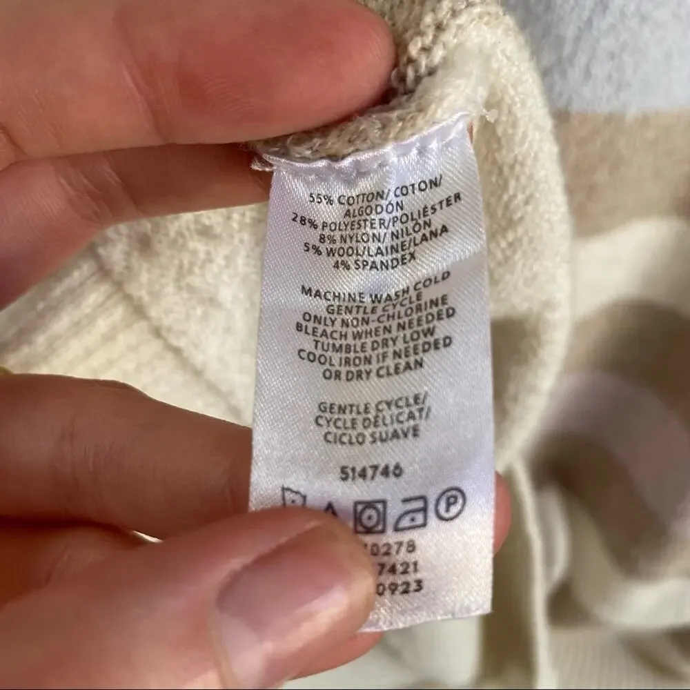 LOFT Cream Multicolor Stripe Wool‎ Blend Crewneck Sweater